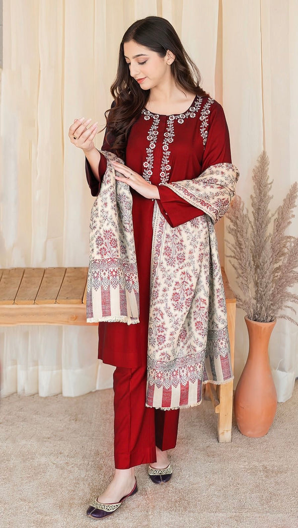 AISLING - Winter 3PC Premium Air-Jet Dhanak Embroidered Suit