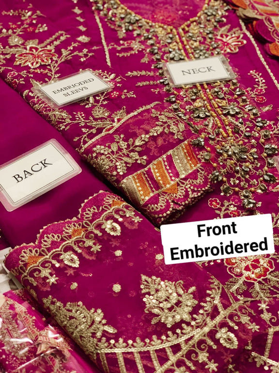 Maria.B Luxury Chiffon Pinkish Pink Dress Embroidered 3 Piece Unstitched