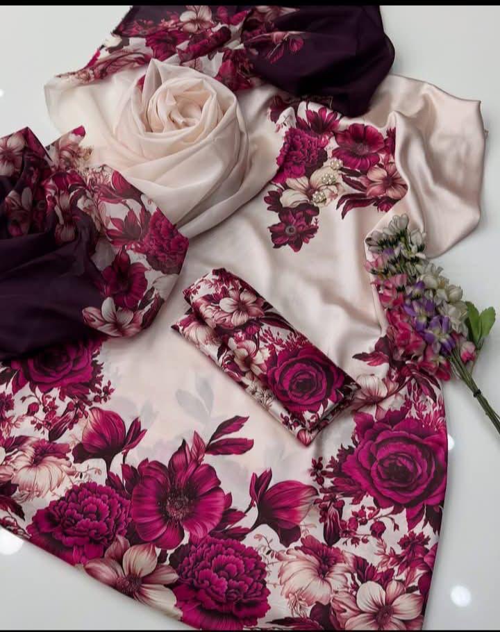 DIGITAL PRINT 3PC SILK UNSTITCHED SUIT 15
