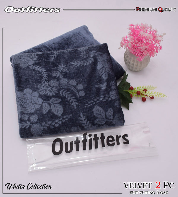 Korean Self-Print Unstitched Winter Velvet 2pc