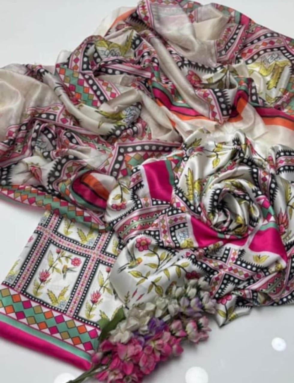 DIGITAL PRINT 3PC SILK UNSTITCHED SUIT 12