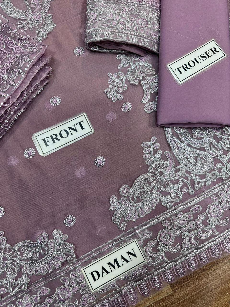 Chiffon Embroidered 3 Piece Unstitched Suit AJJMC-D20-23 -Party Wear