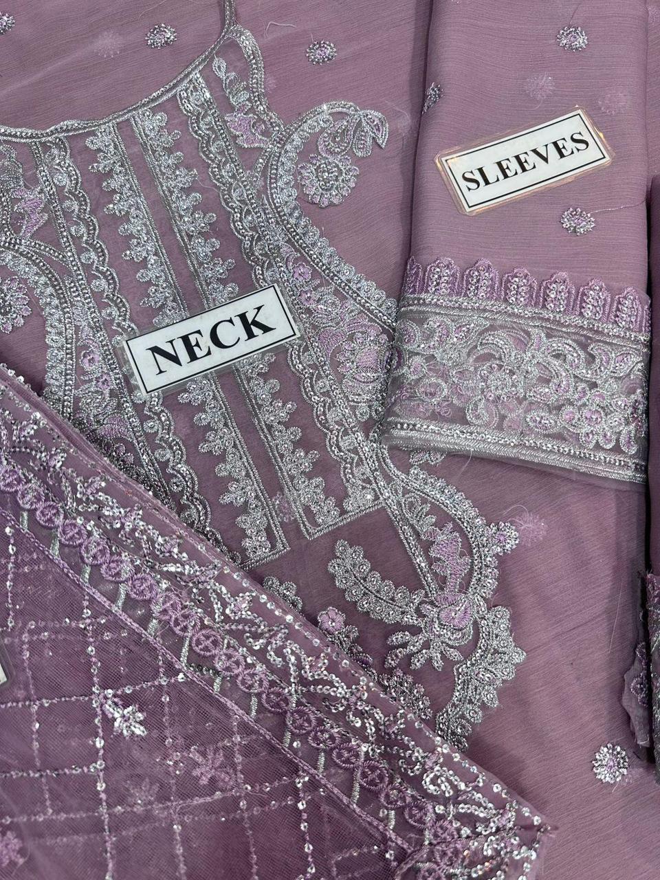 Chiffon Embroidered 3 Piece Unstitched Suit AJJMC-D20-23 -Party Wear