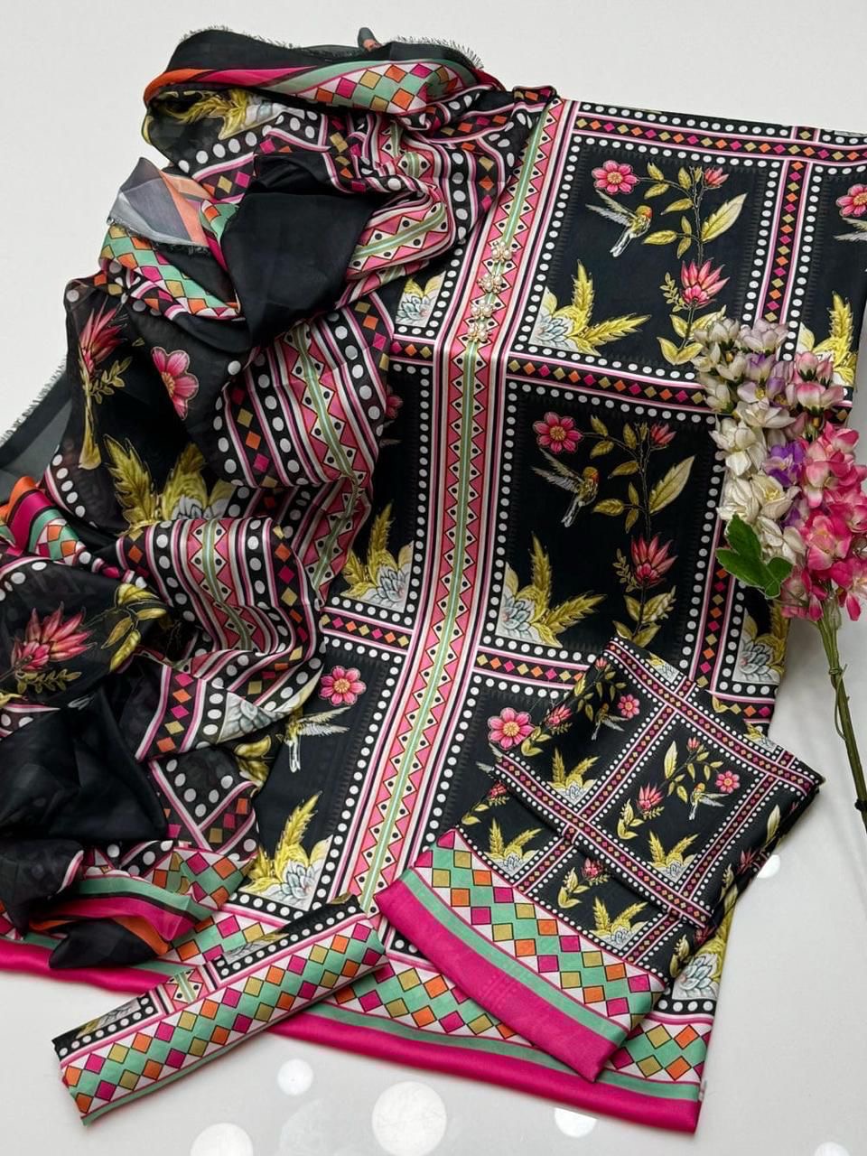 DIGITAL PRINT 3PC SILK UNSTITCHED SUIT 09