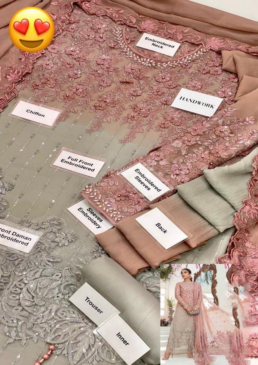 MARIA.B EMBROIDERED - Coffee and Ash Pink (BD-2101) - SFC