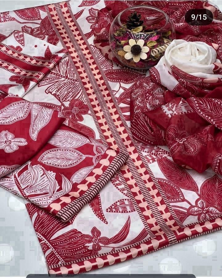 DIGITAL PRINT 3PC SILK UNSTITCHED SUIT 07