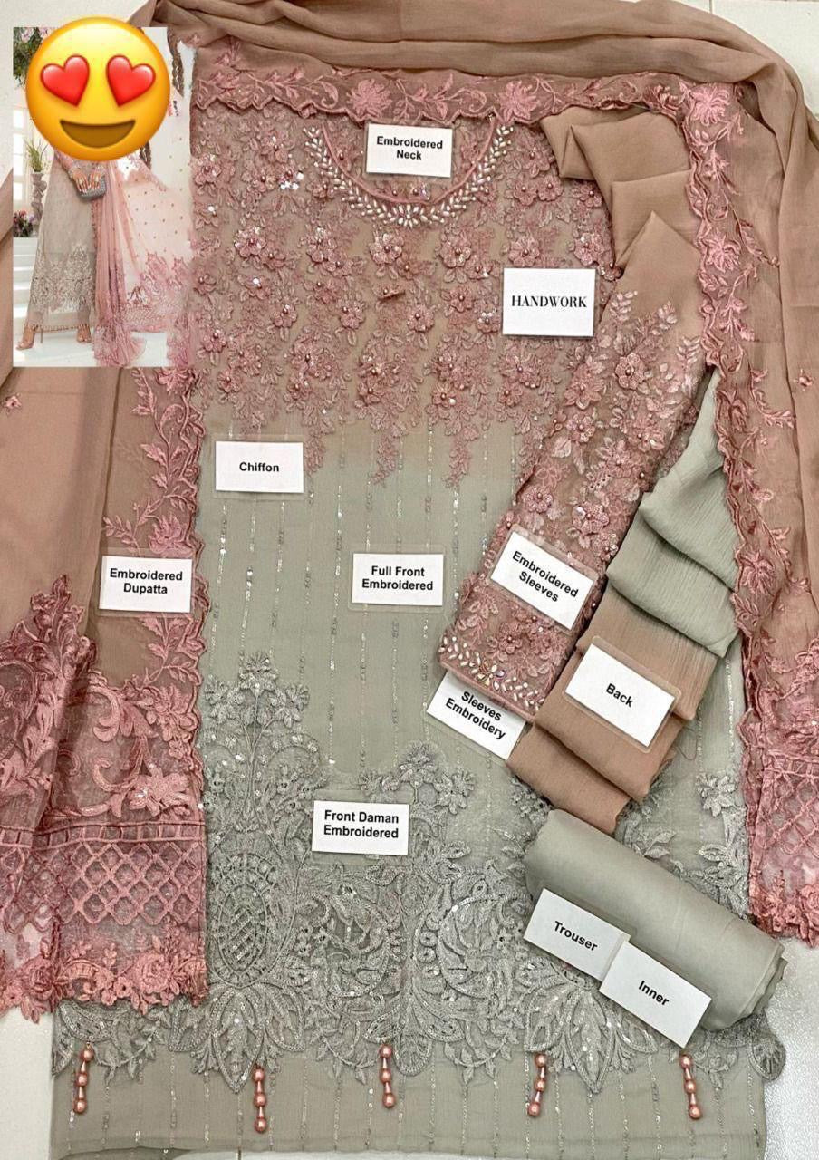 MARIA.B EMBROIDERED - Coffee and Ash Pink (BD-2101) - SFC