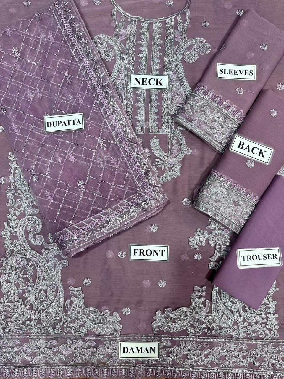 Chiffon Embroidered 3 Piece Unstitched Suit AJJMC-D20-23 -Party Wear