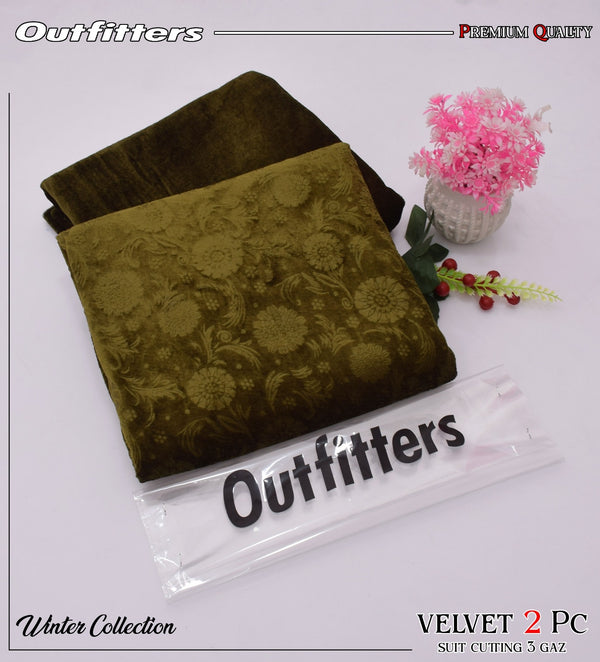 Korean Self-Print Unstitched Winter Velvet 2pc