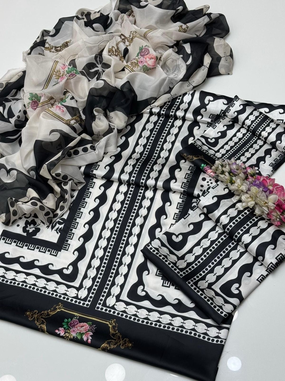DIGITAL PRINT 3PC SILK UNSTITCHED SUIT 10