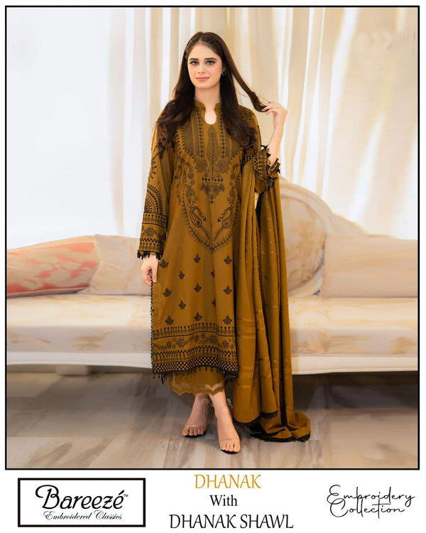 BAREEZE - Winter 3PC Premium Air-Jet Dhanak Embroidered Suit (cv)