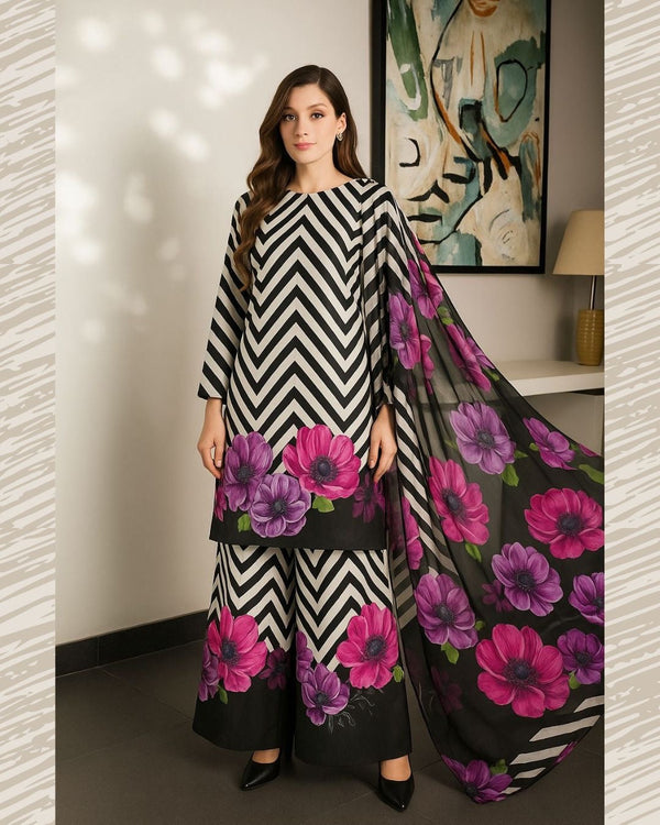 DIGITAL PRINT 3PC SILK UNSTITCHED SUIT 14