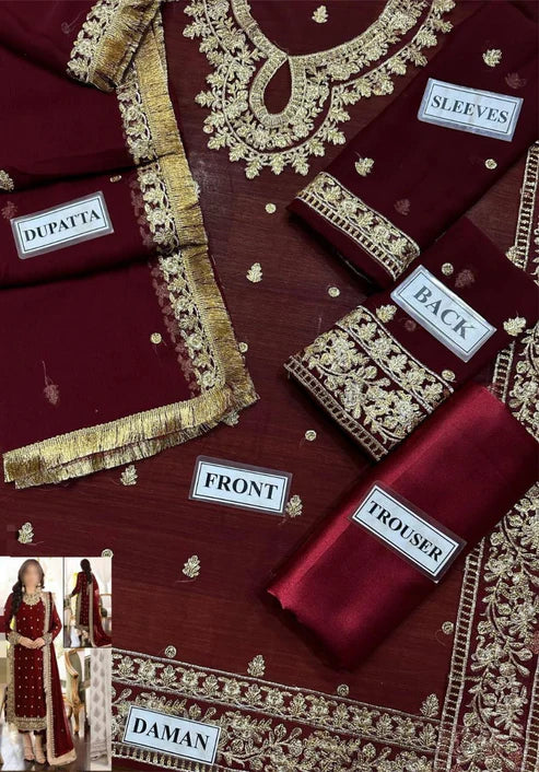 ASIM JOFA CHIFFON WEDDING EMBROIDERED UNSTITCHED 3PC