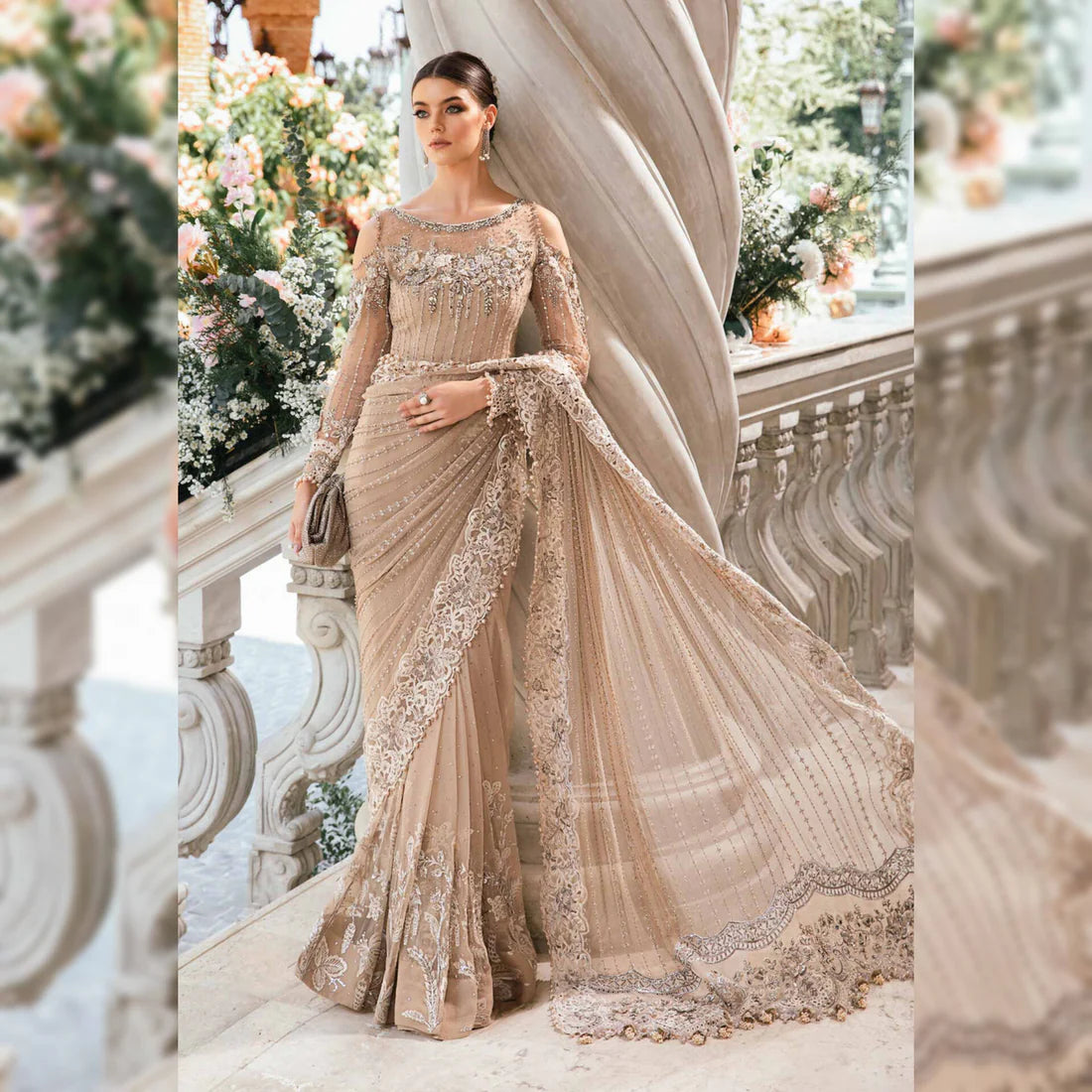 Maria B Skin Formal Saree Collection Net Replica