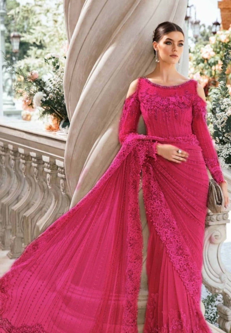 Maria B Pink Formal Saree Collection Net Replica