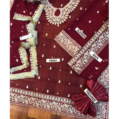 ASIM JOFA CHIFFON WEDDING EMBROIDERED UNSTITCHED 3PC