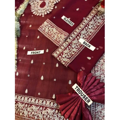 ASIM JOFA CHIFFON WEDDING EMBROIDERED UNSTITCHED 3PC