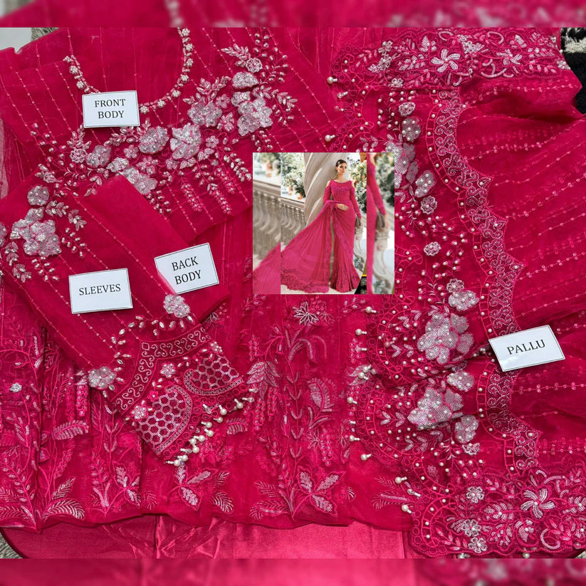 Maria B Pink Formal Saree Collection Net Replica